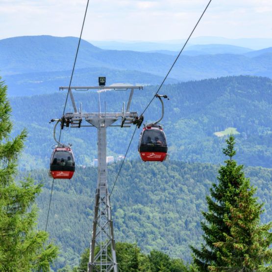 Krynica Poland - July 10. 2016: The gondola lift to the Jaworzyna Krynicka Mountain.